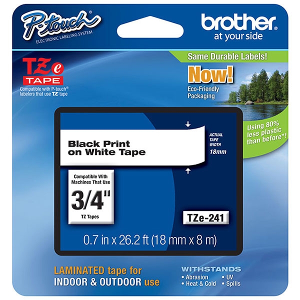 Picture of Brother TZe-241 (TZ-241) Black Print on White Label Tape